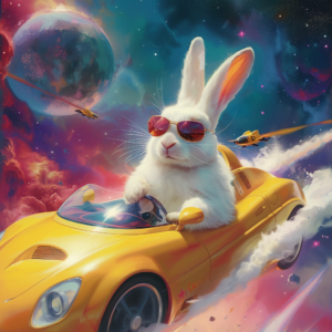 Заяц на машине бороздит просторы космоса