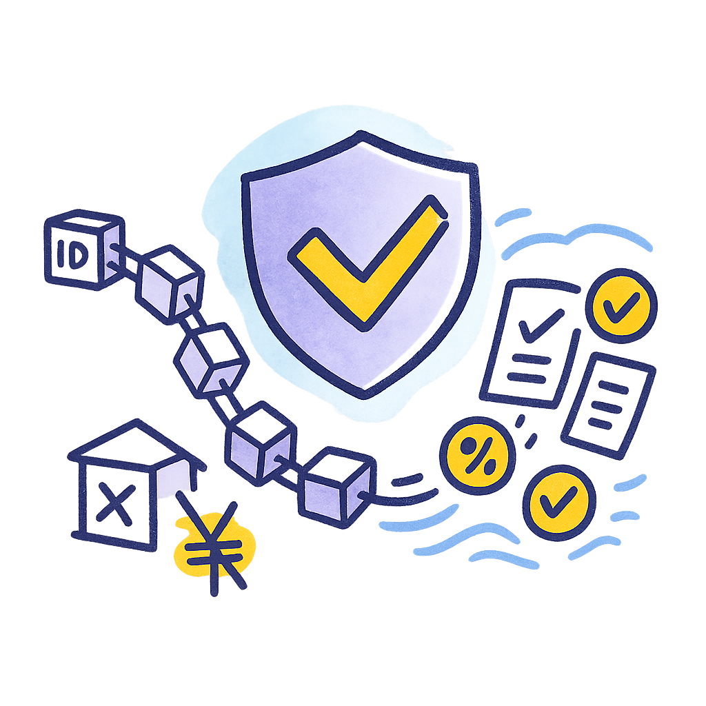 Blockchain chain verified by shield; compliant trusted output without intermediaries