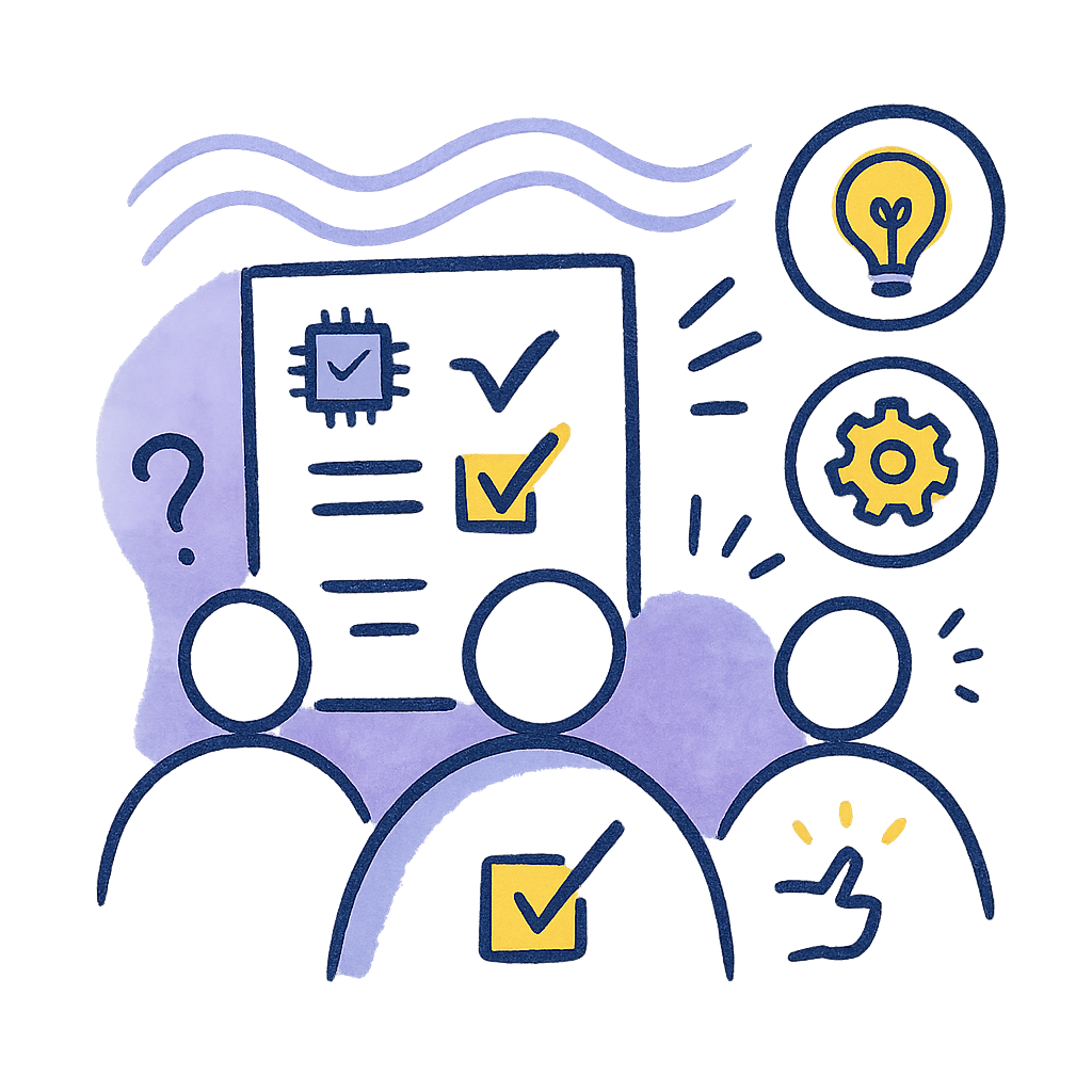 Team sync around AI checklist; skills confirmed and ready to work